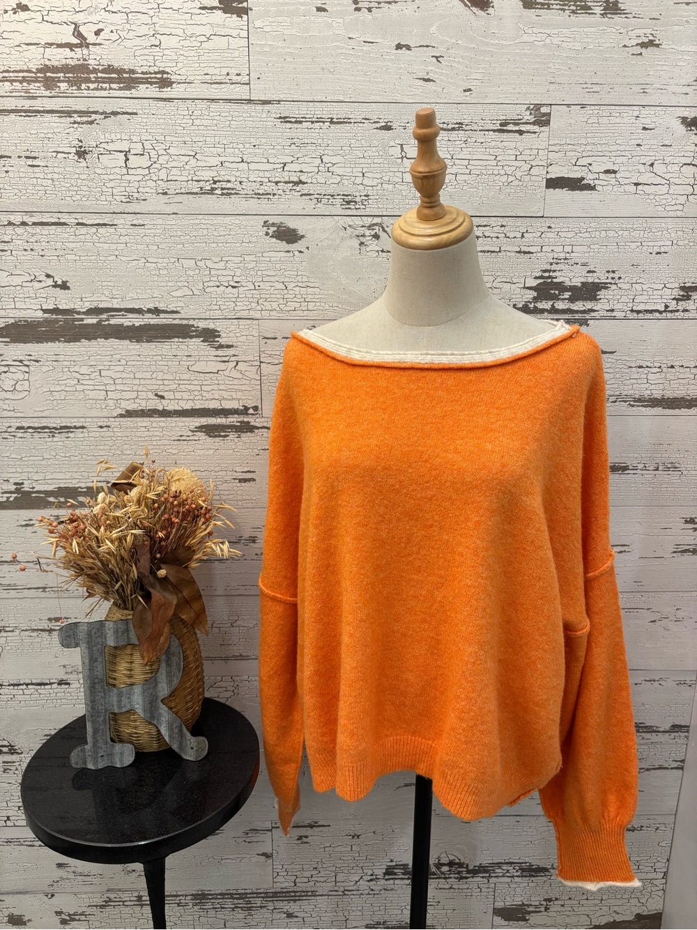 Cotierra Brand New Bright Orange & Cream Trim Women's Sweater